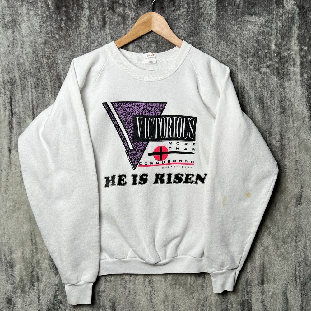 Vintage 90s Jesus Christ Religious Christian Crewneck Sweatshirt White Size XL